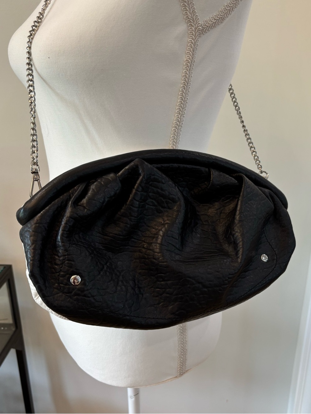 Nunoo Convertible Clutch Shoulder Bag, Black & White Grained Leather